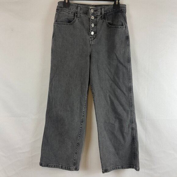 Levi's Mile High Cropped Wide Leg Jeans 27 Muted Black Gray Button Fly - Picture 1 of 11
